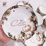 Tô, Chén, Đĩa Sứ Cotton Havest Season - Họa Tiết Hoa Hải Đường - Đồ Sứ Decor, Dĩa Đựng Đồ Ăn, Tráng Men Cao Cấp