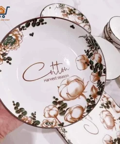 Tô, Chén, Đĩa Sứ Cotton Havest Season - Họa Tiết Hoa Hải Đường - Đồ Sứ Decor, Dĩa Đựng Đồ Ăn, Tráng Men Cao Cấp